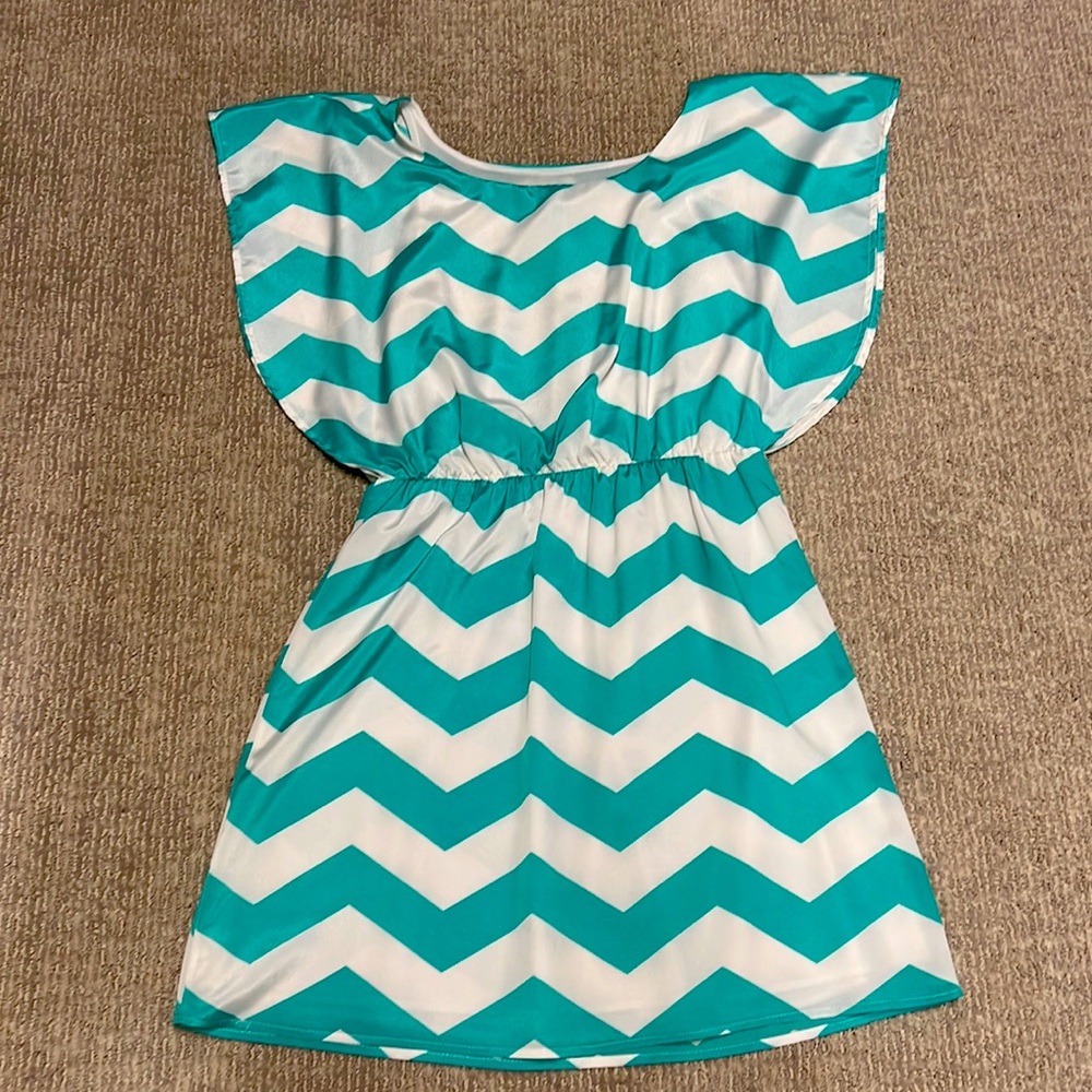 Turquoise and white above the knee nylon dress…
